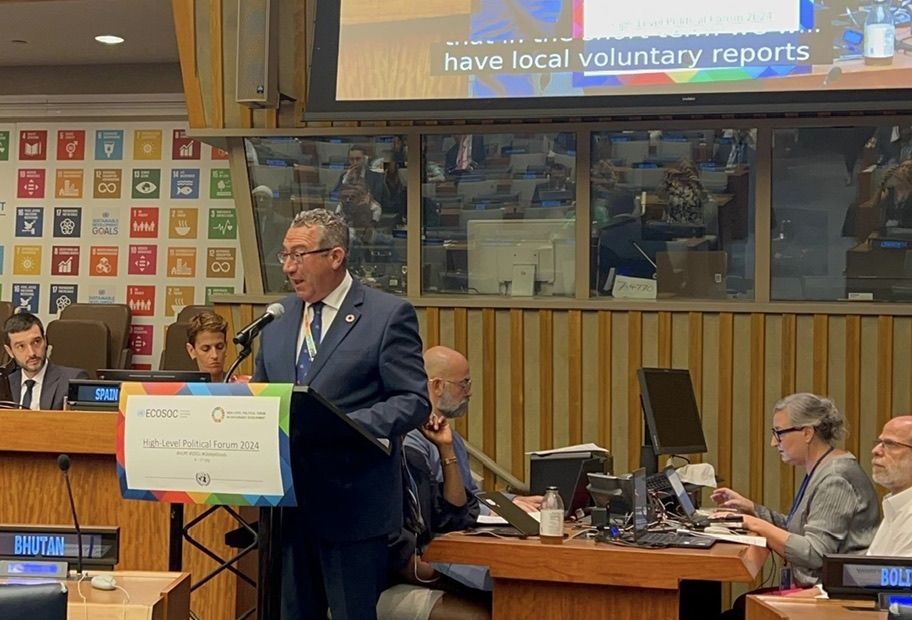 El president de la Diputació, Toni Pérez, intervé en l'ONU