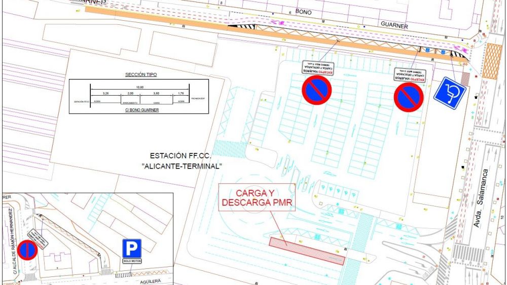 Mapa de las bandas de parada de 5 minutos en la estación de Alicante