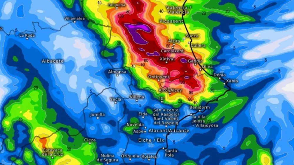 Mapa de acumulación de precipitaciones (Laboratorio Climatología de la UA)