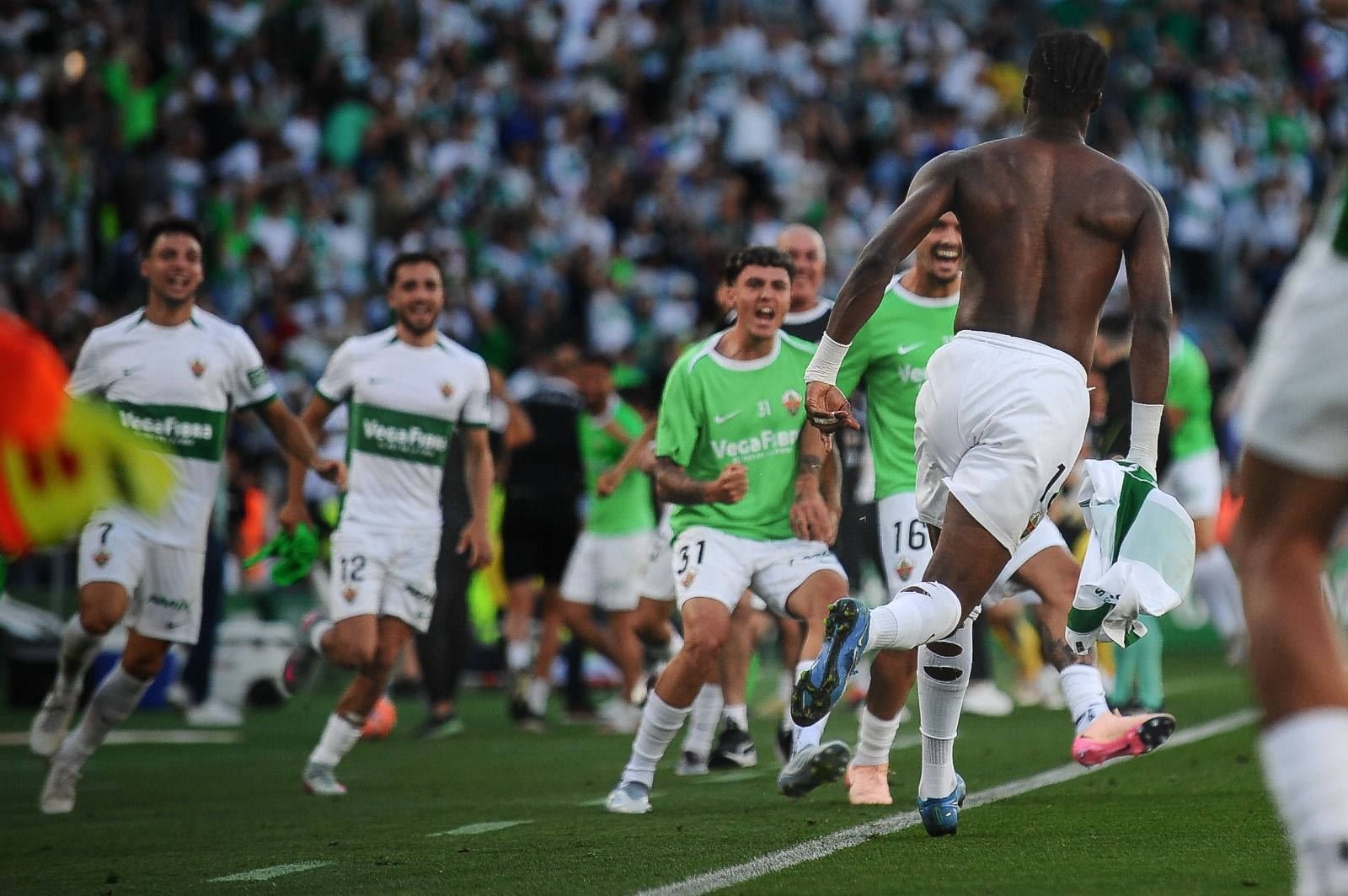 Sory Kaba celebra el gol frente al Málaga en la jornada 41 de Segunda División