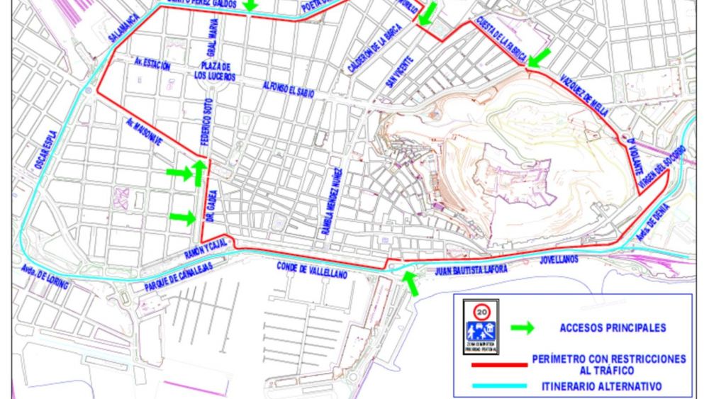 Mapa del perímetro de restricciones de circulación en Alicante por las Hogueras 2025 Mapa del perímetro de restricciones de circulación en Alicante por las Hogueras 2025