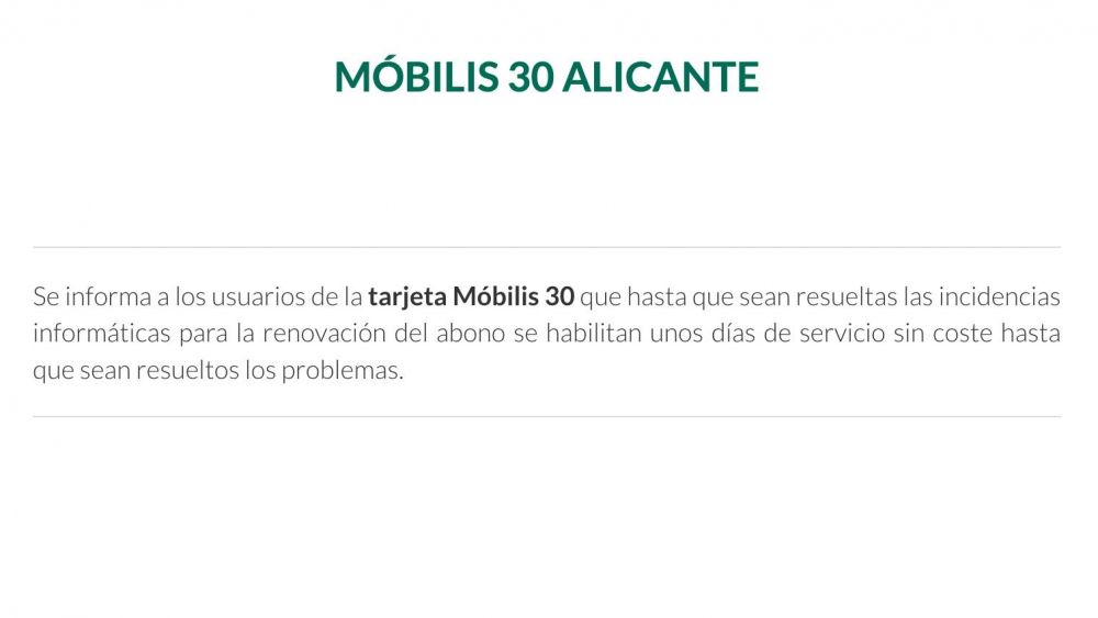 Notificación sobre la tarjeta Móbilis 30 en la web de Vectalia Notificación sobre la tarjeta Móbilis 30 en la web de Vectalia