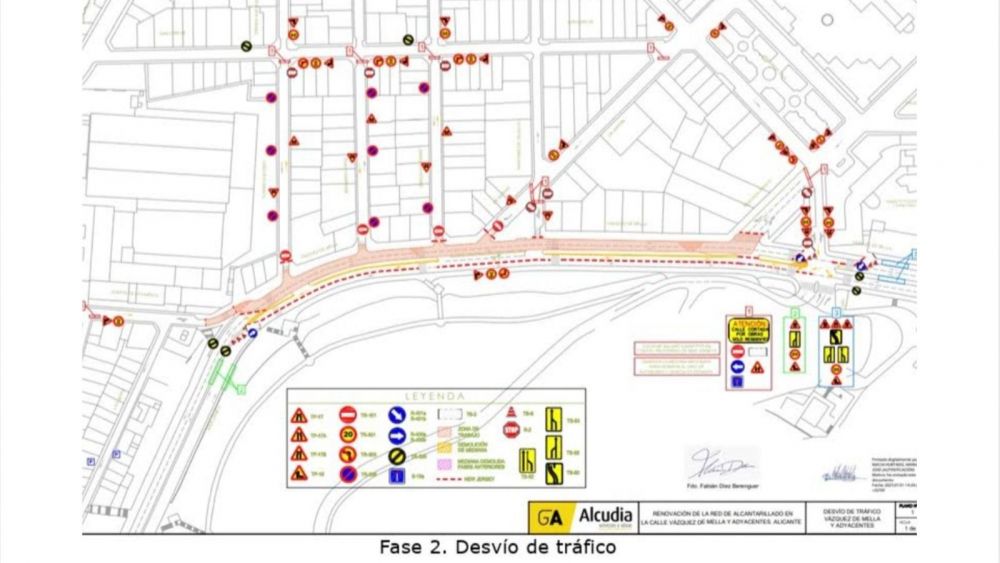 Mapa con el desvío de tráfico en la calle Vázquez de Mella en Alicante Mapa con el desvío de tráfico en la calle Vázquez de Mella en Alicante