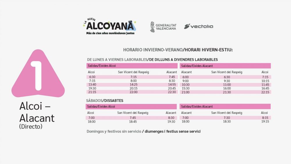 Horarios de la línea 1 de La Nueva Alcoyana Horarios de la línea 1 de La Nueva Alcoyana