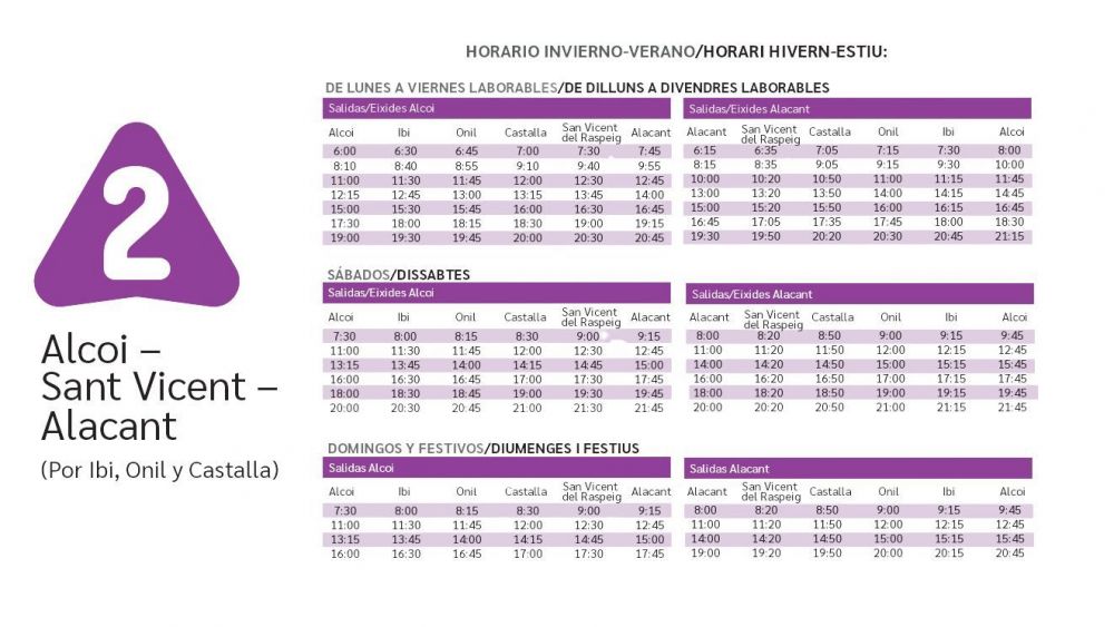 Horaris de la línia 2 de La Nueva Alcoyana Horaris de la línia 2 de La Nueva Alcoyana