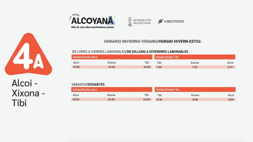 Horario de la línea 4A de La Nueva Alcoyana Horario de la línea 4A de La Nueva Alcoyana