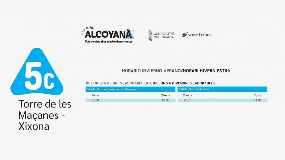 Horari de la línia 5C de La Nueva Alcoyana Horari de la línia 5C de La Nueva Alcoyana
