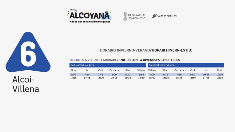 Horari de la línia 6 de La Nueva Alcoyana Horari de la línia 6 de La Nueva Alcoyana