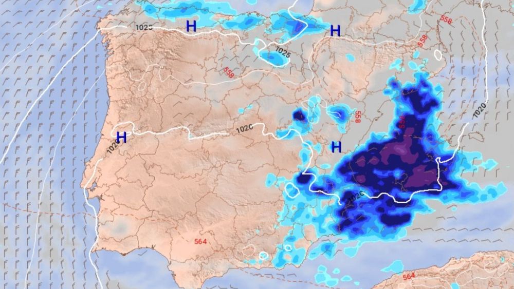 Mapa en la previsió de pluja acumulada en la conca mediterrània (Font: Meteored) Mapa en la previsió de pluja acumulada en la conca mediterrània (Font: Meteored)