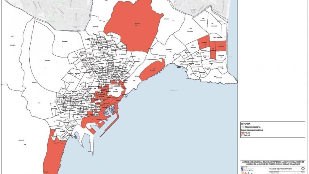 Plano de las zonas consideradas saturadas en la ciudad de Alicante