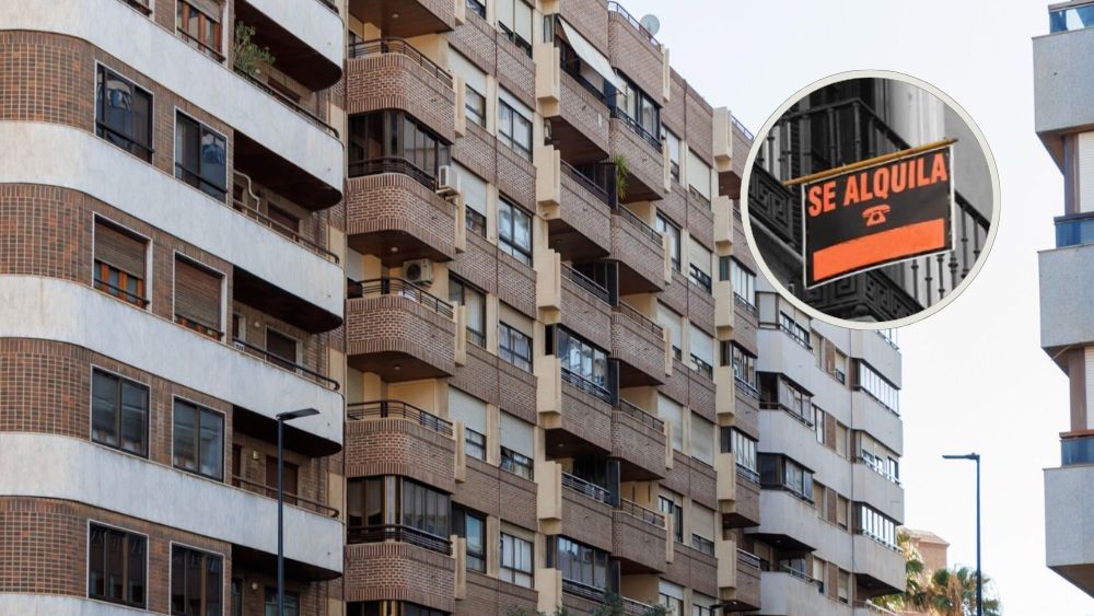 Un edificio en Alicante y un cartel de 'Se alquila' Un edificio en Alicante y un cartel de 'Se alquila'