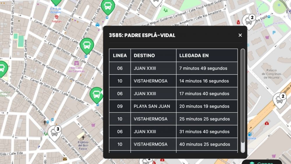 Frecuencias de paso del autobús en una parada de Alicante Frecuencias de paso del autobús en una parada de Alicante