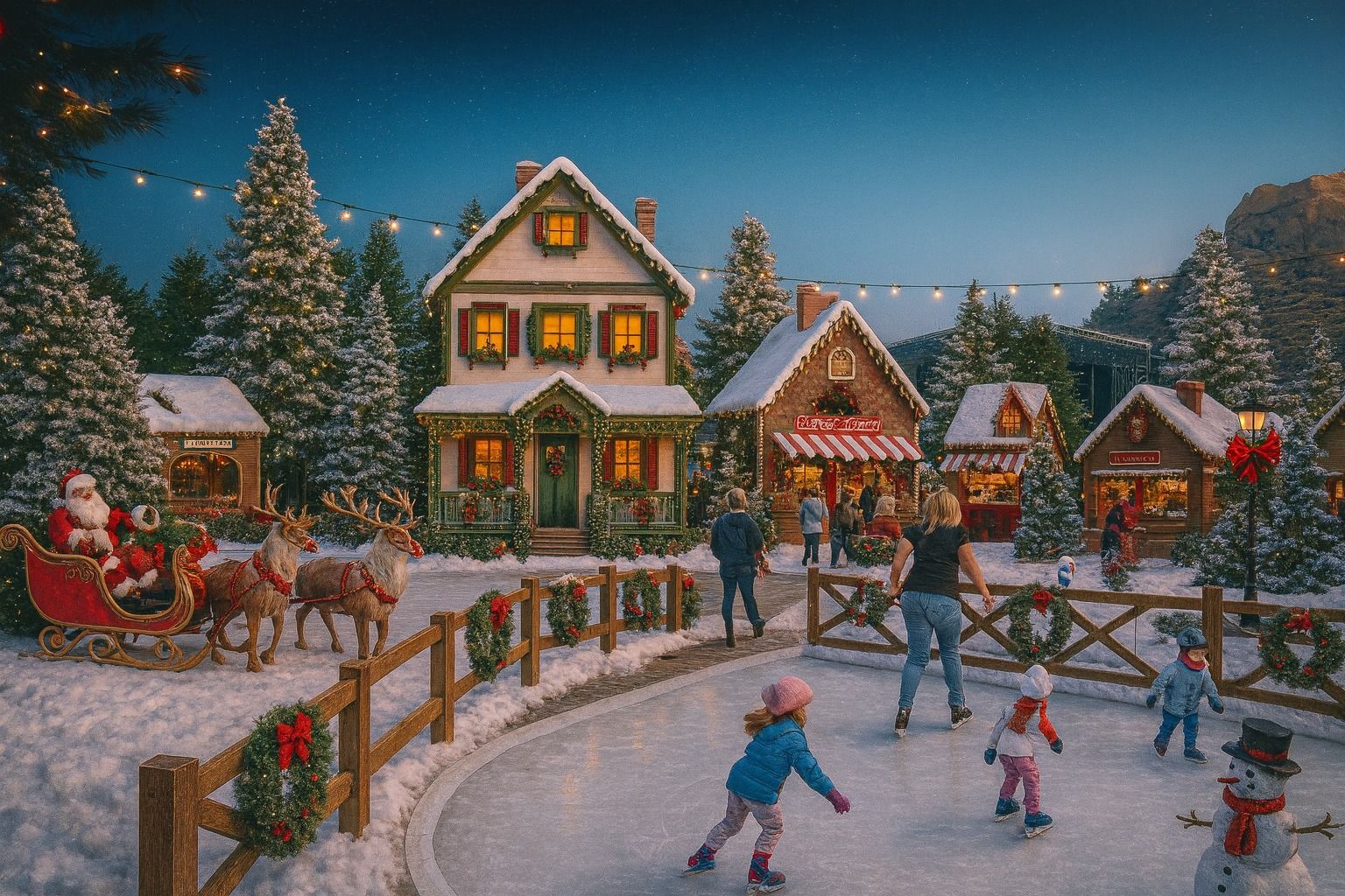 Recreación de un pueblo navideño en El Muelle Live de Alicante (Foto: IA)