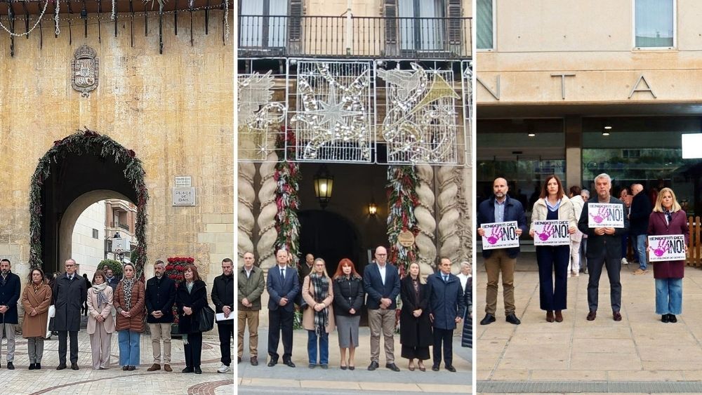 Montaje con los minutos de silencio en Elche, Alicante y Benidorm