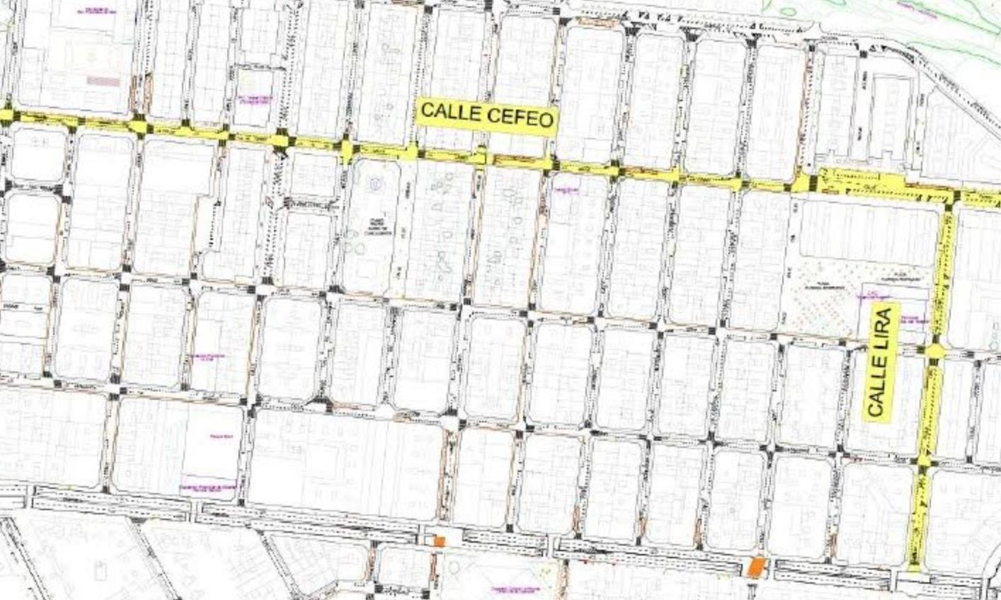 Pla dels carrers Cefeo i Lira en el barri de La Florida Pla dels carrers Cefeo i Lira en el barri de La Florida