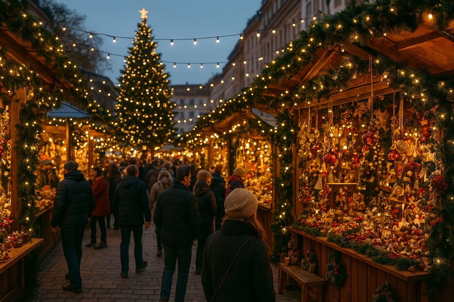 Imatge recreada d'un mercat ambulant nadalenc (Foto: IA) Imatge recreada d'un mercat ambulant nadalenc (Foto: IA)