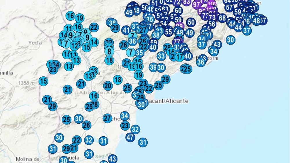 Mapa de precipitacions acumulades a Alacant en Nadal (Font: Avamet)