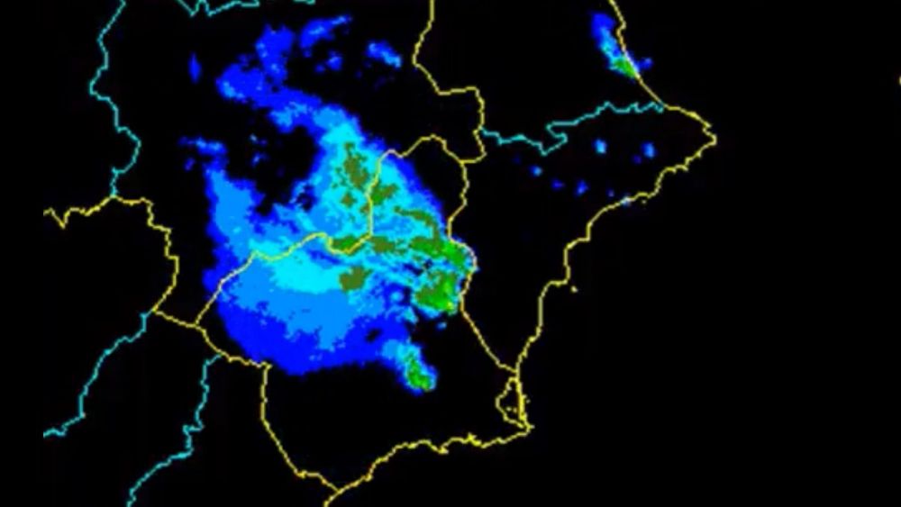 Mapa de lluvias acumuladas este domingo en la frontera con Alicante (Fuente: Aemet)