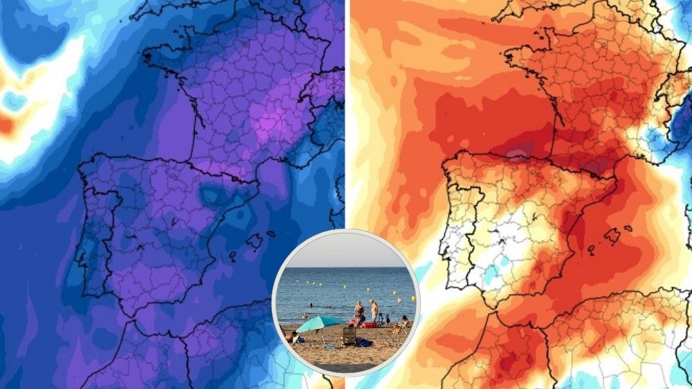 Muntatge amb els dos mapes del canvi del temps a Alacant (Font: Tropical Tidbits)