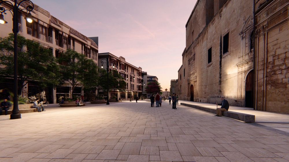 Recreació nocturna de la futura plaça del Congrés Eucarístic a Elx Recreació nocturna de la futura plaça del Congrés Eucarístic a Elx