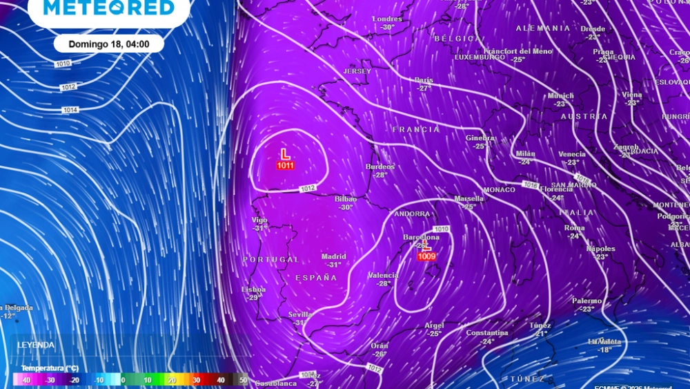 Mapa del descenso de las temperaturas en altura (Fuente: Meteored)