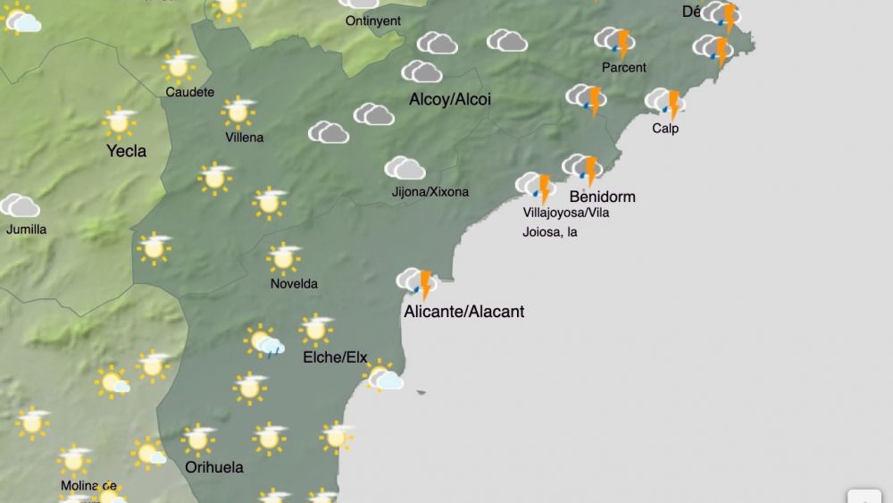 Mapa del tiempo en la provincia de Alicante este sábado 17 de enero