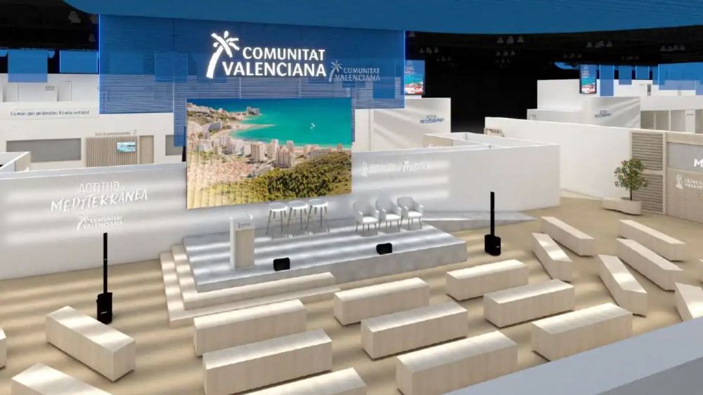 Zona de presentacions de l'estand de Fitur 2026 de la Comunitat Valenciana