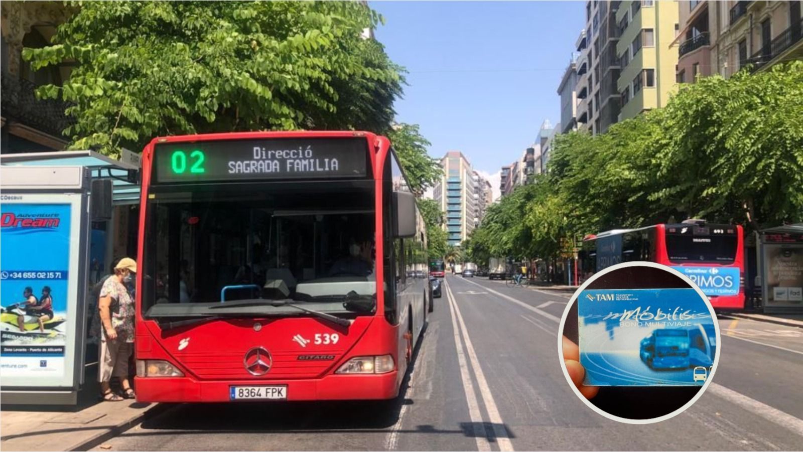 Muntatge d'un autobús d'Alacant i un títol de transport
