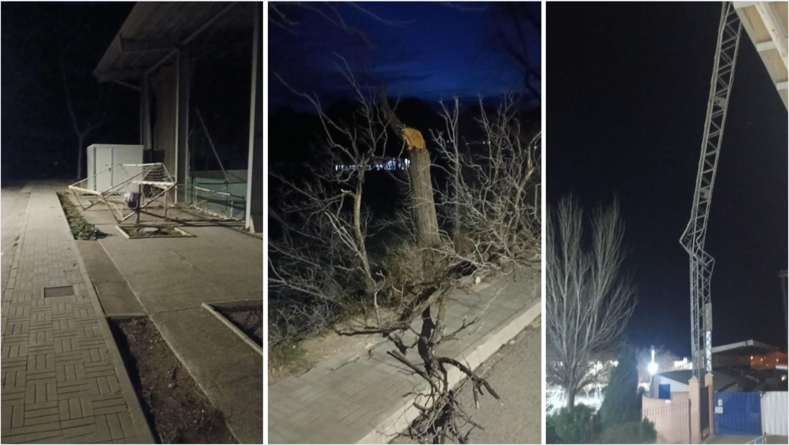 Muntatge amb els desperfectes pel vent a la ciutat esportiva de Villena