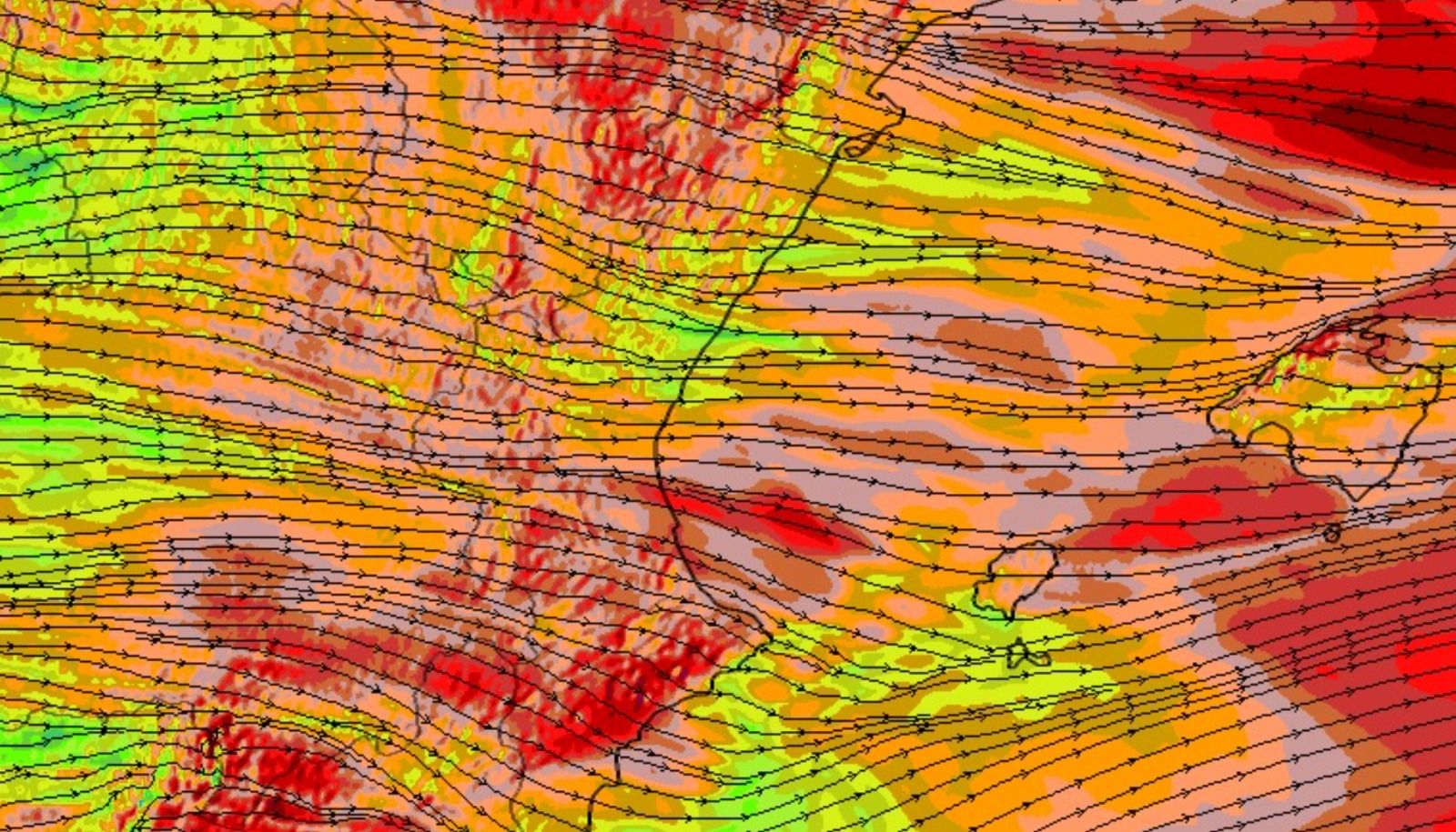 Mapa del vent a Alacant previst este dijous 12 de febrer (Font: AROME - Meteociel)