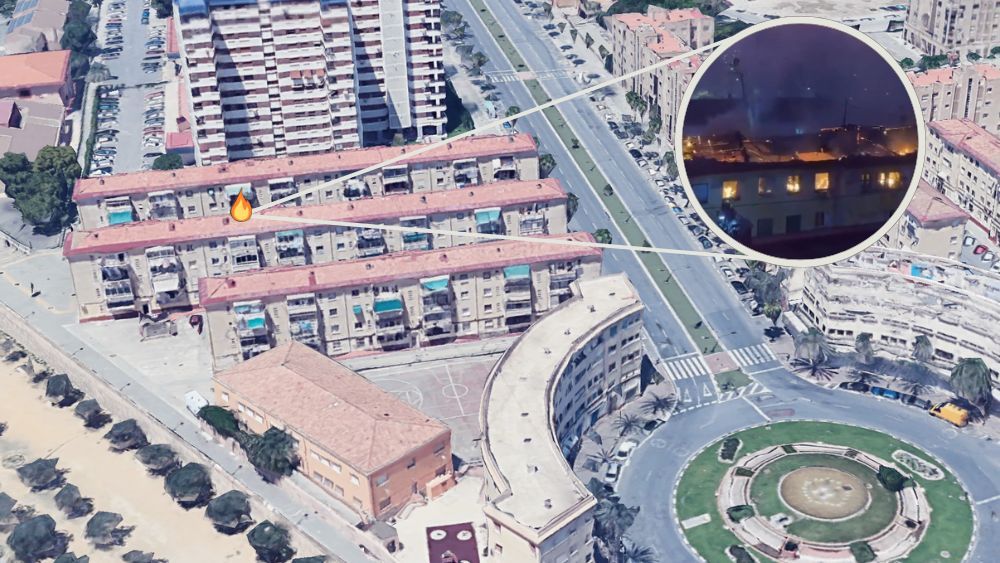 Muntatge de la zona de l'incendi a Alacant que ha afectat tres vivendes Muntatge de la zona de l'incendi a Alacant que ha afectat tres vivendes