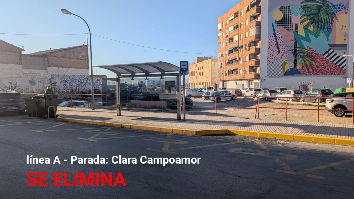 La parada de Clara Campoamor de l'autobús urbà de Villena s'elimina
