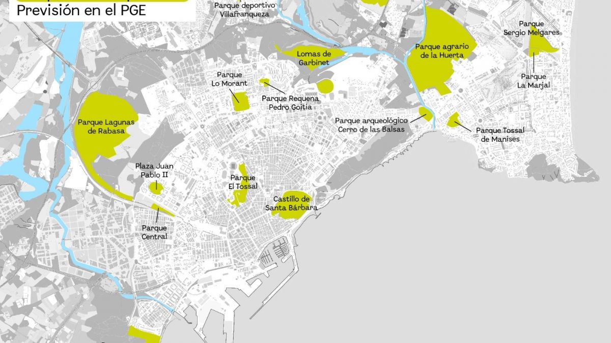 Parcs de la xarxa primària d'Alacant en el nou Pla General
