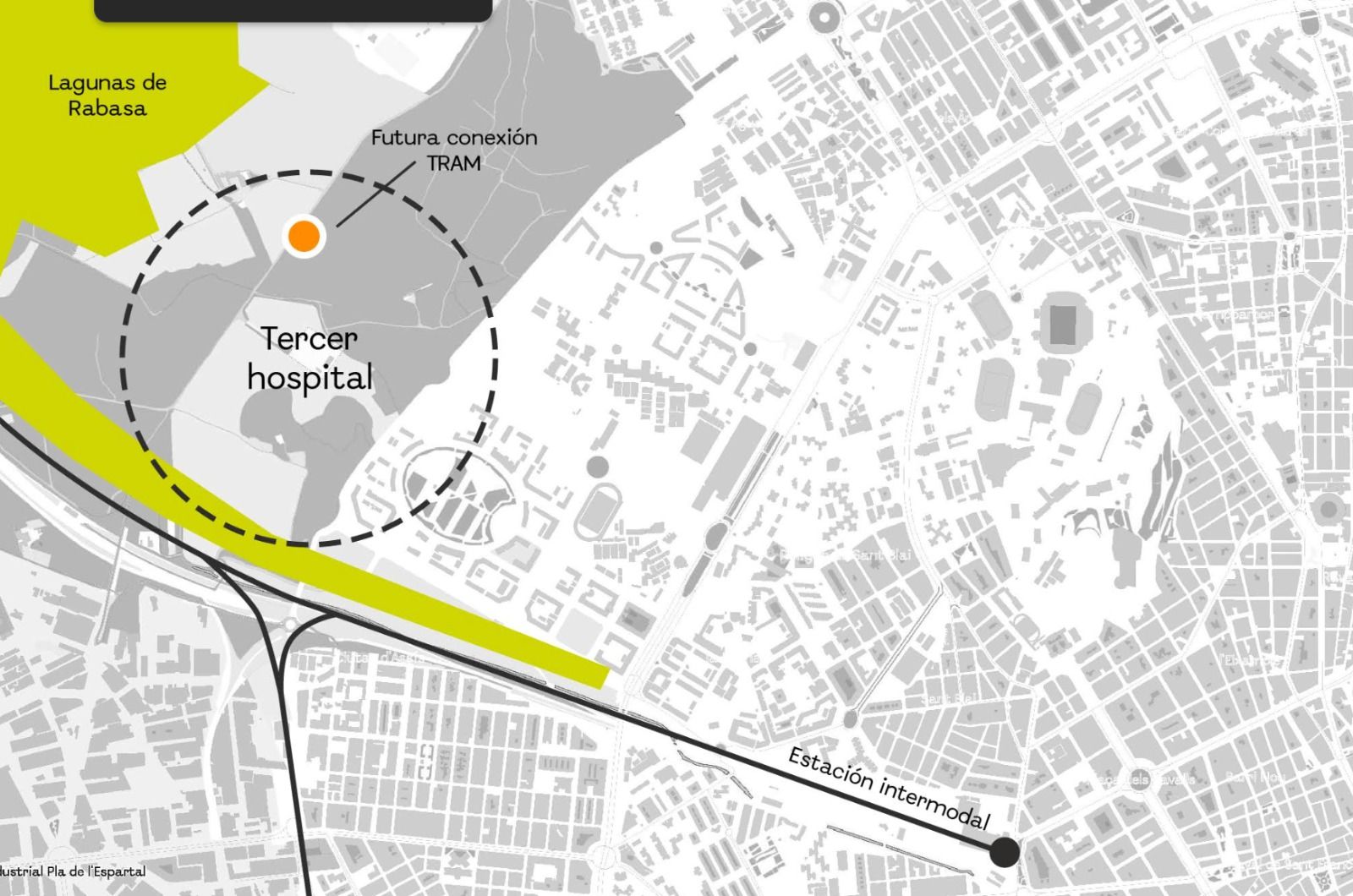 Mapa con la ubicación del futuro tercer hospital público en la ciudad de Alicante Mapa con la ubicación del futuro tercer hospital público en la ciudad de Alicante
