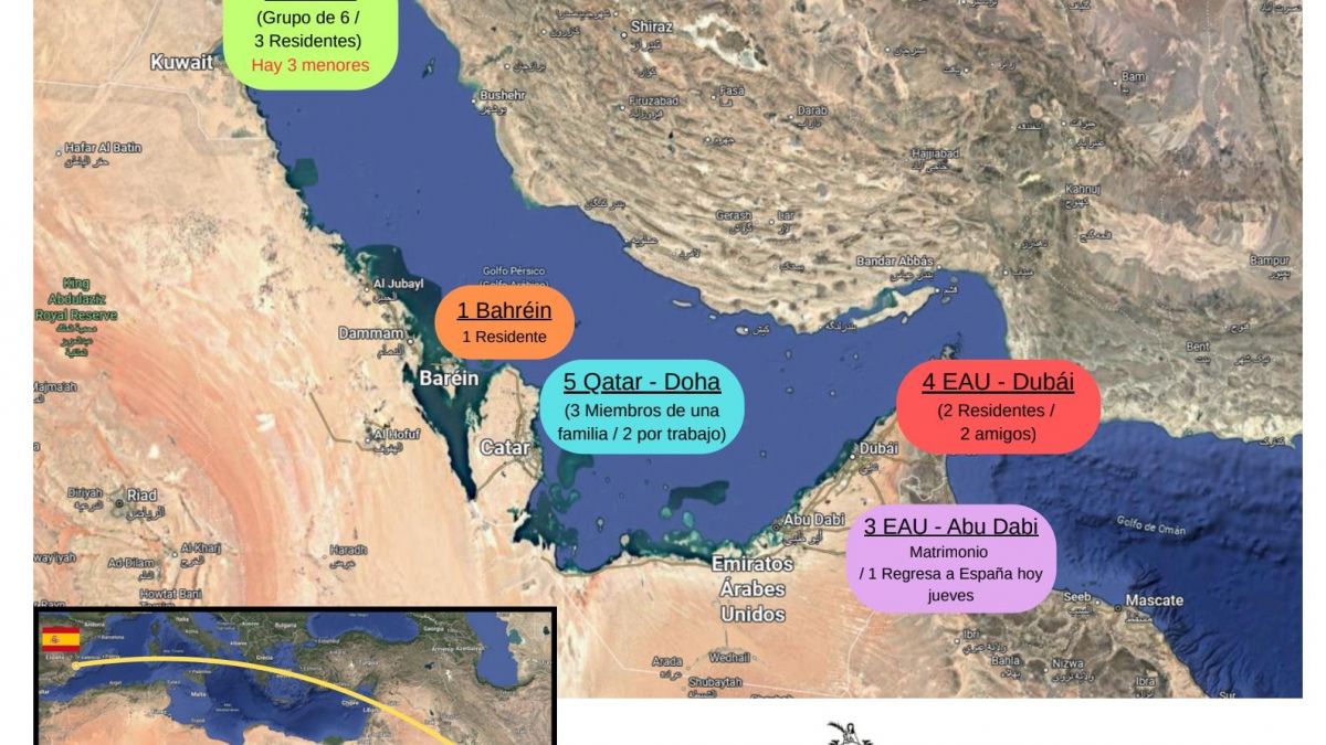 Mapa con el número de ilicitanos atrapados en Oriente Medio
