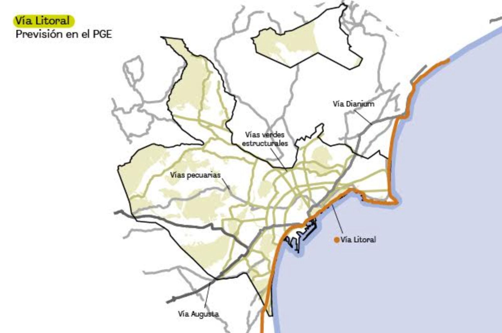 Mapa de la Vía Litoral de Alicante incluido en el Plan General Mapa de la Vía Litoral de Alicante incluido en el Plan General