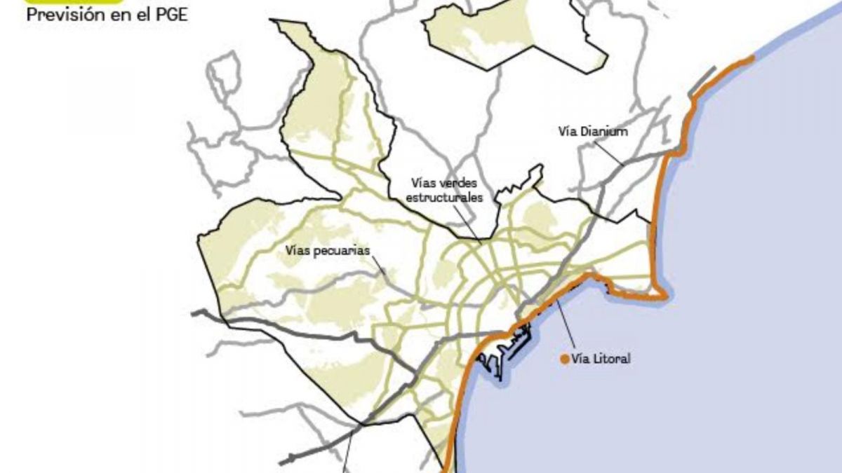 Mapa de la Vía Litoral de Alicante incluido en el Plan General