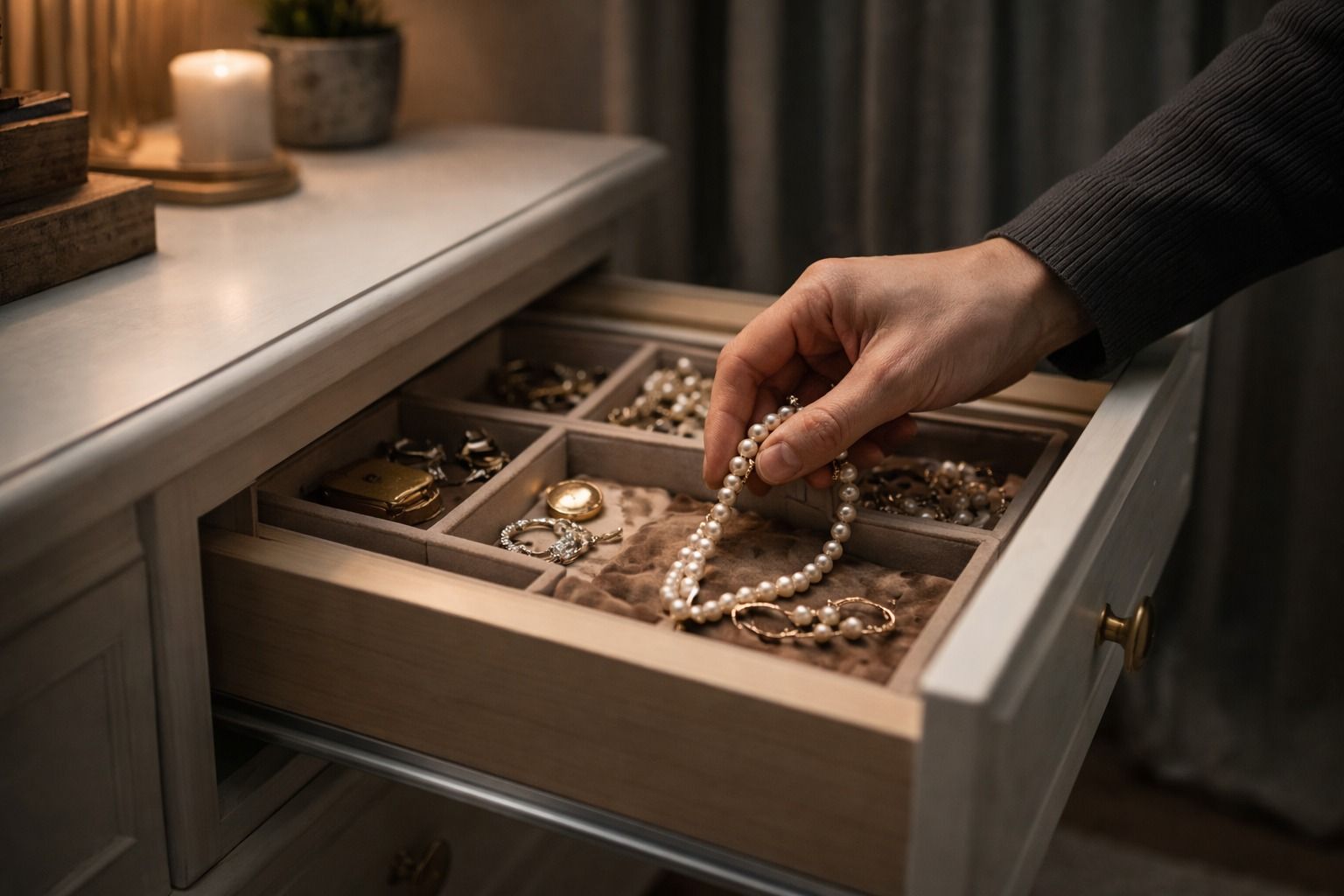 Una persona roba joies d'un calaix en una habitació (Imatge generada a través d'IA) Una persona roba joies d'un calaix en una habitació (Imatge generada a través d'IA)