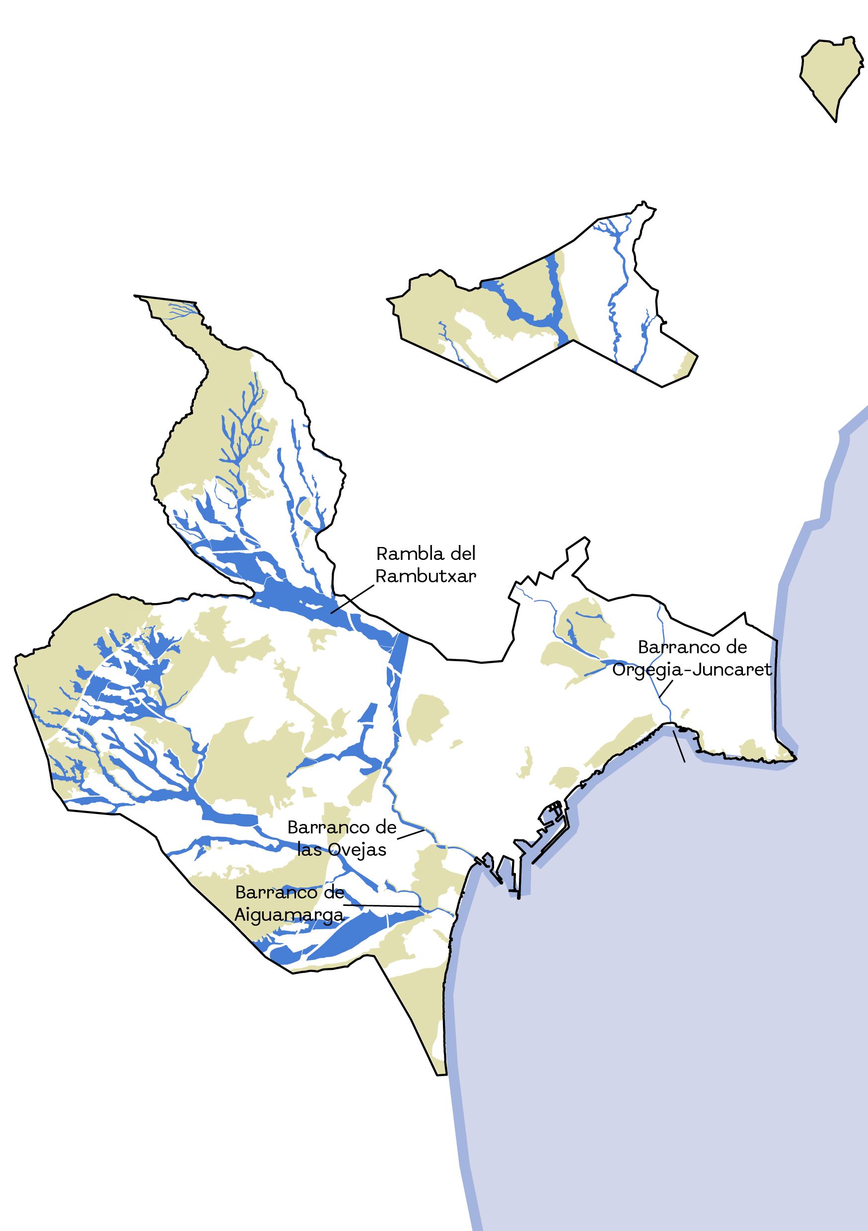Esquema de cauces y barrancos en Alicante