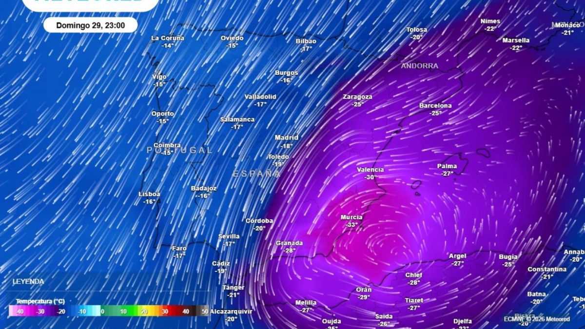 Mapa de l'aire en altura durant la Setmana Santa en Alacant (Font: Meteored)