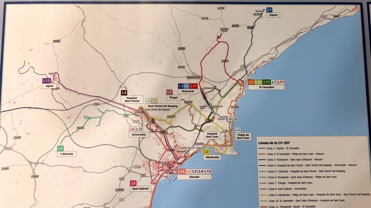 Mapa de les noves línies de l'autobús interurbà d'Alacant