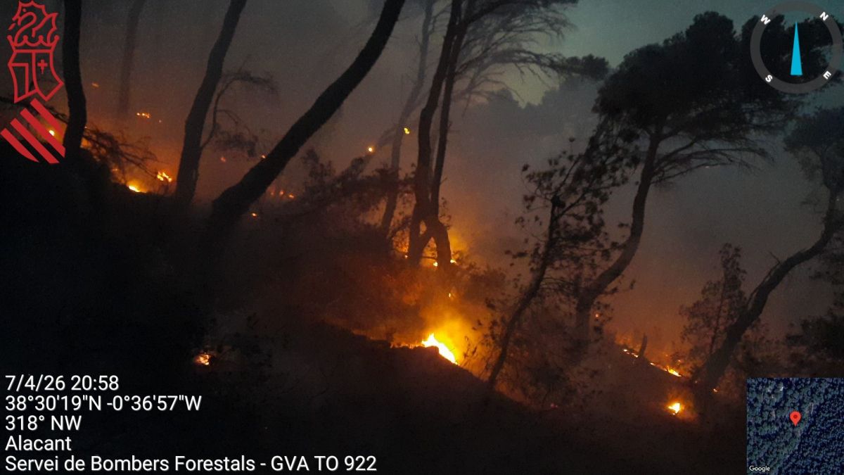 Llamas del incendio forestal del Maigmó (Foto: GVA Forestals)