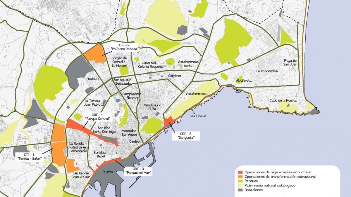 Mapa de la transformació estructural de la ciutat d'Alacant