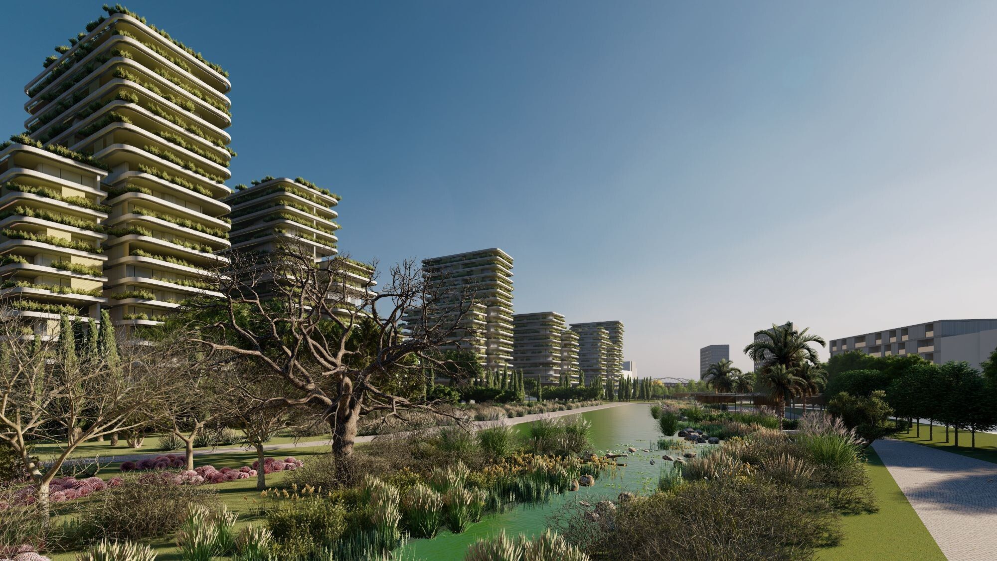 Zona residencial del Parc Central i estany artificial