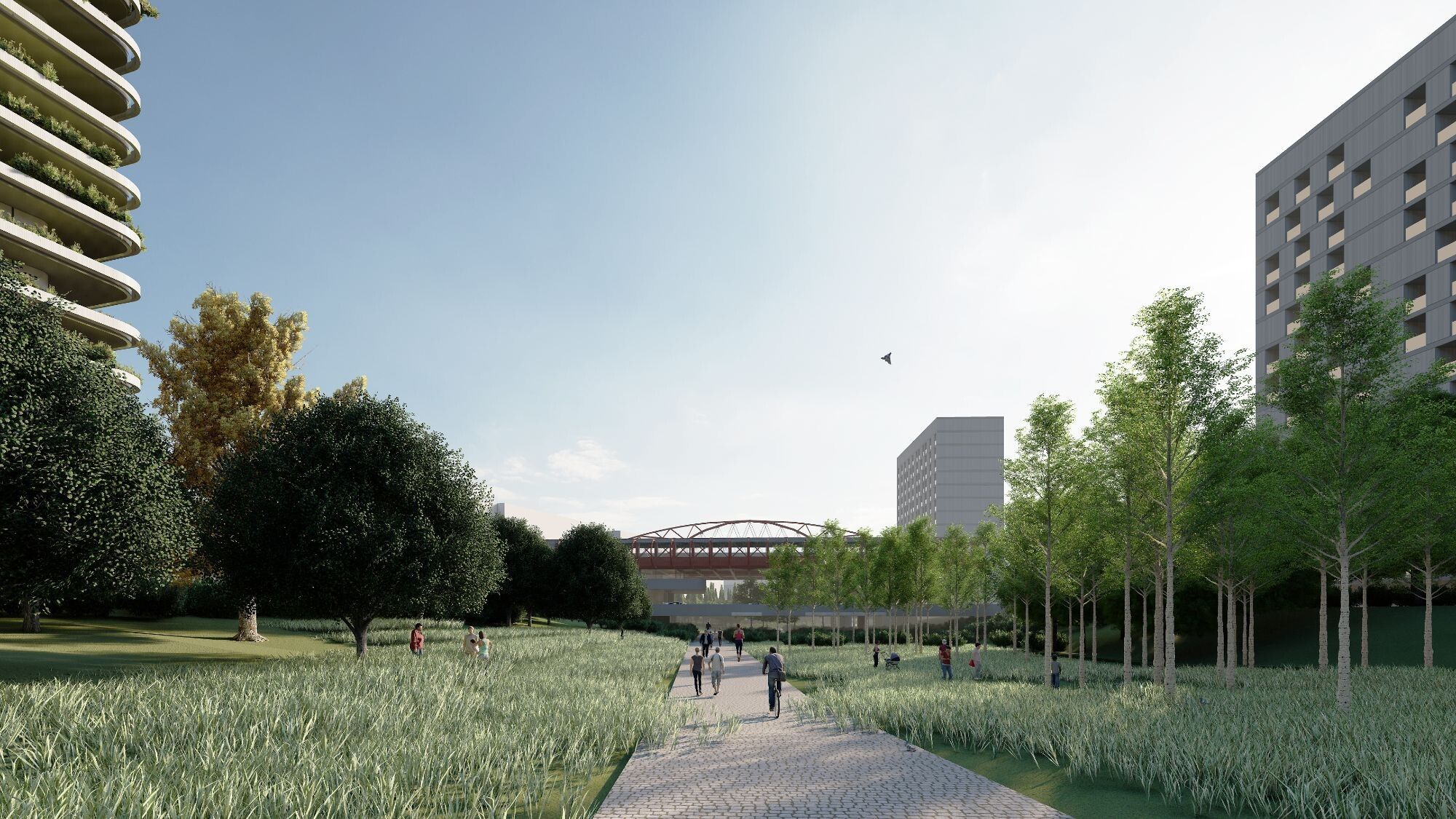 Pasillo central peatonal del Parque Central de Alicante