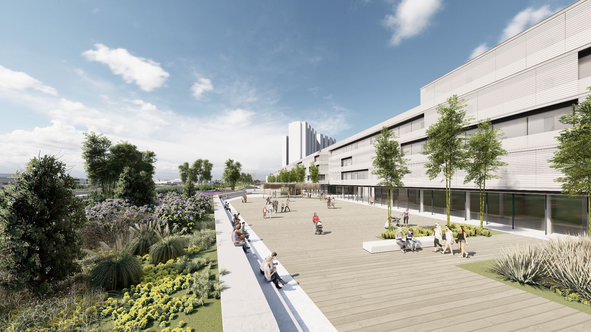 Espacios comerciales y peatonales en el Parque Central de Alicante