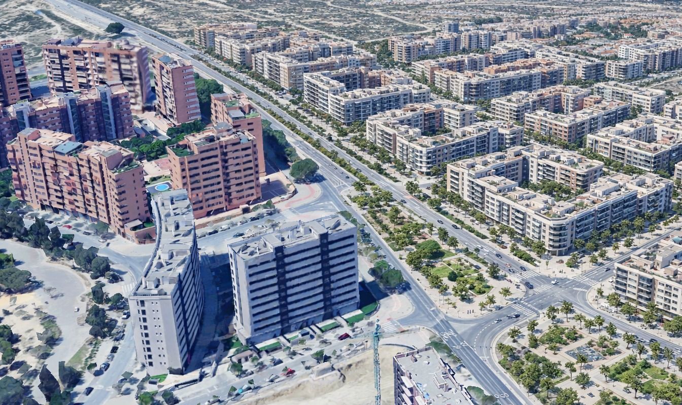 Imatge recreada del creixement residencial previst a Alacant en la zona del PAU 1 (Foto: IA)
