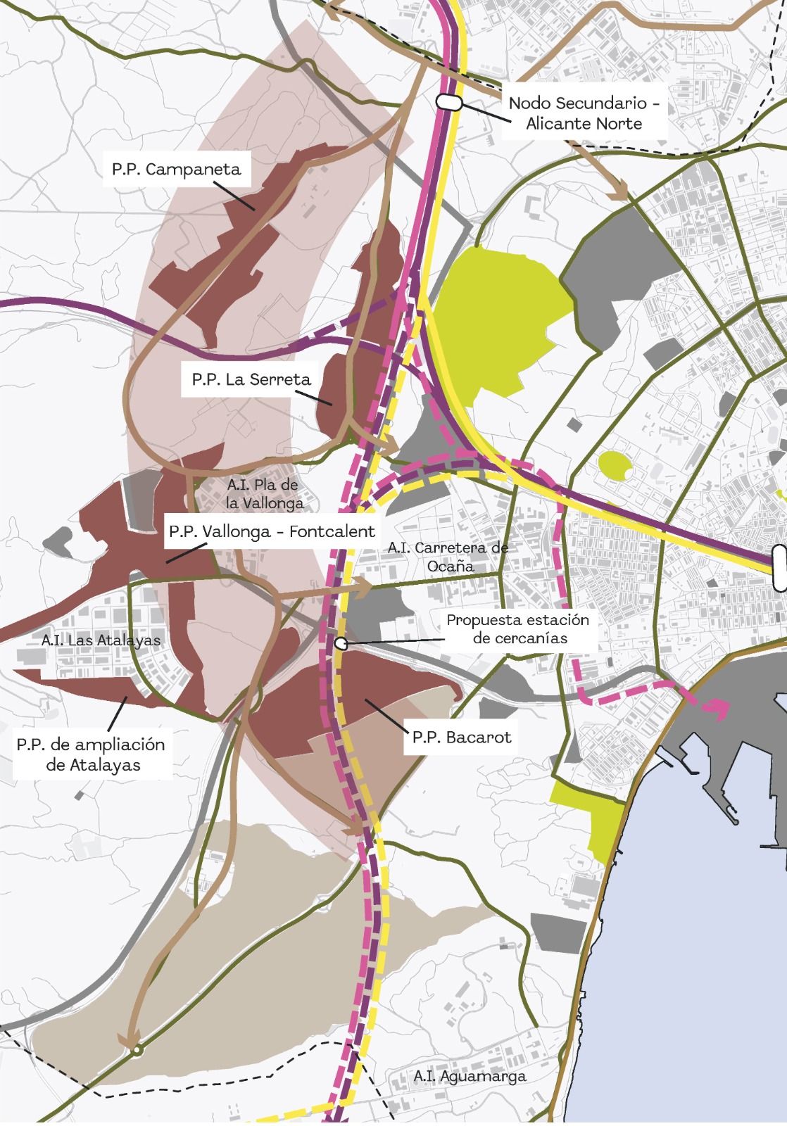 Mapa del arco industrial de Alicante incluido en el PGE