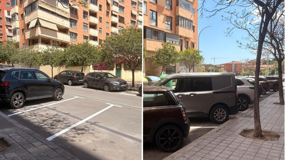 Varios vehículos estacionados en los nuevos aparcamientos de las calles Toyooka y Herzliya