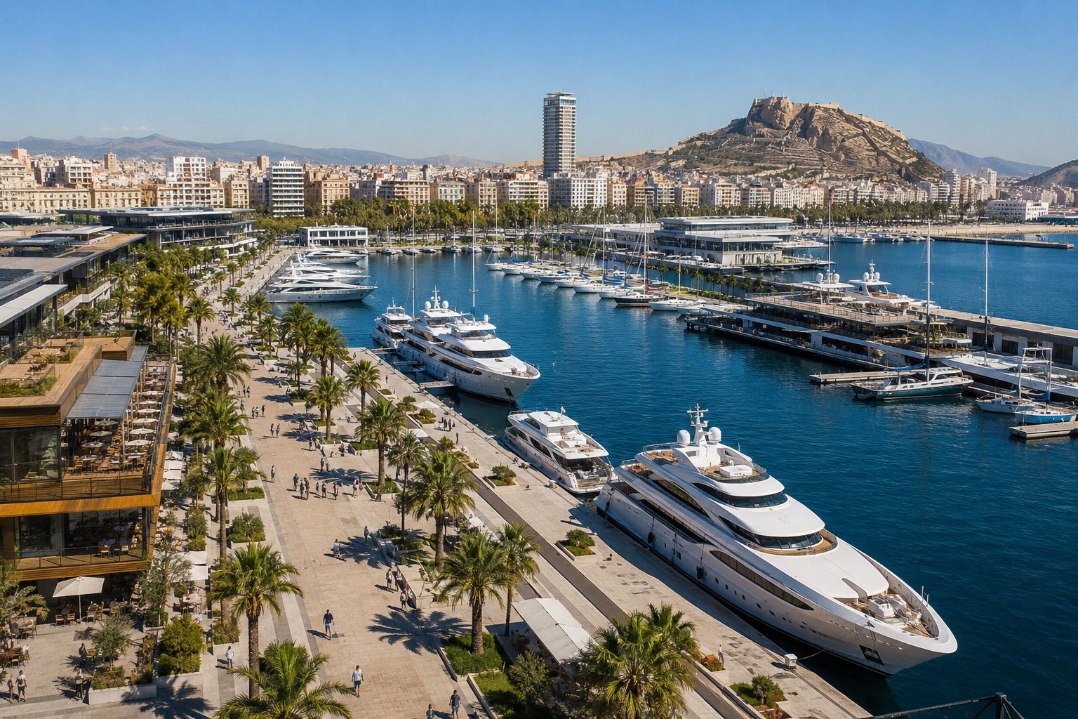 Imagen generada con IA de yates de lujo en el Puerto de Alicante